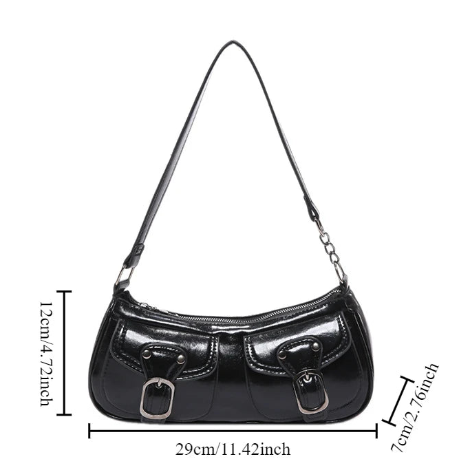 Women’s Small PU Leather Shoulder Bag with Buckle Detail