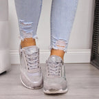 Women’s Sparkle Detail Lace-Up Shoes with Zip