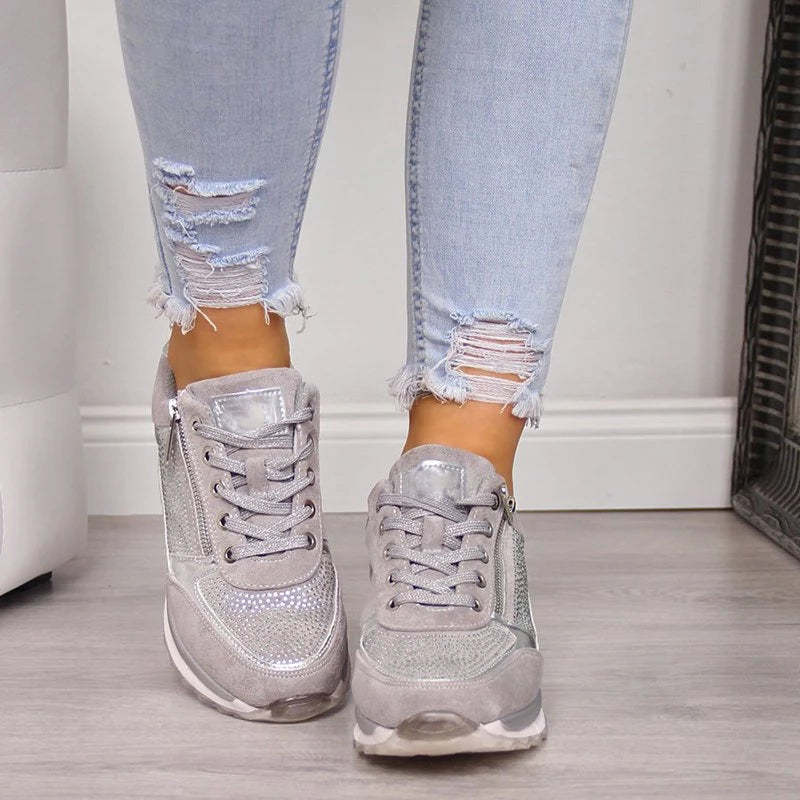 Women’s Sparkle Detail Lace-Up Shoes with Zip