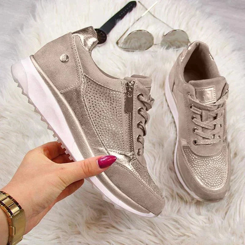 Women’s Sparkle Detail Lace-Up Shoes with Zip