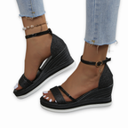 Women’s Sparkly Summer Wedge Sandals with Ankle Strap