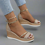 Women’s Sparkly Summer Wedge Sandals with Ankle Strap