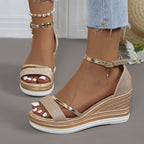 Women’s Sparkly Summer Wedge Sandals with Ankle Strap