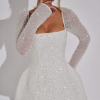 Women’s Square Neck Long-Sleeve Glitter Mini Dress