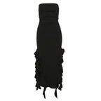 Women’s Strapless Cocktail Midi Dress with Asymmetric Ruffle Hem