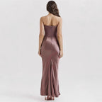 Women’s Strapless Corset Bodycon Maxi Dress with Draped Hip