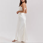 Women’s Strapless Corset Bodycon Maxi Dress with Draped Hip