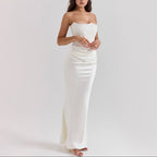 Women’s Strapless Corset Bodycon Maxi Dress with Draped Hip