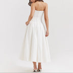 Women’s Strapless Corset Fit and Flare Maxi Dress