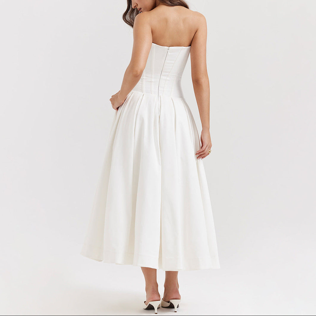 Women’s Strapless Corset Fit and Flare Maxi Dress