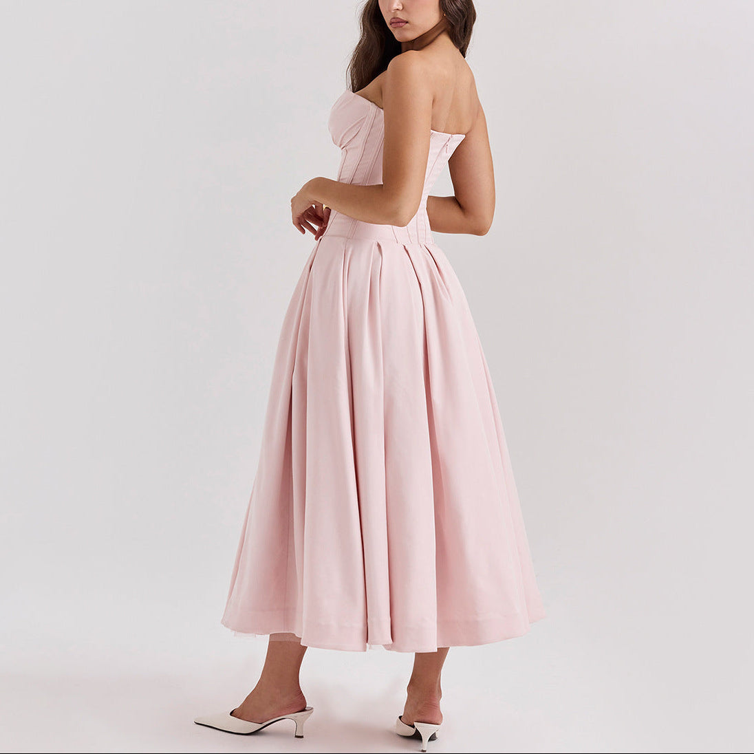 Women’s Strapless Corset Fit and Flare Maxi Dress