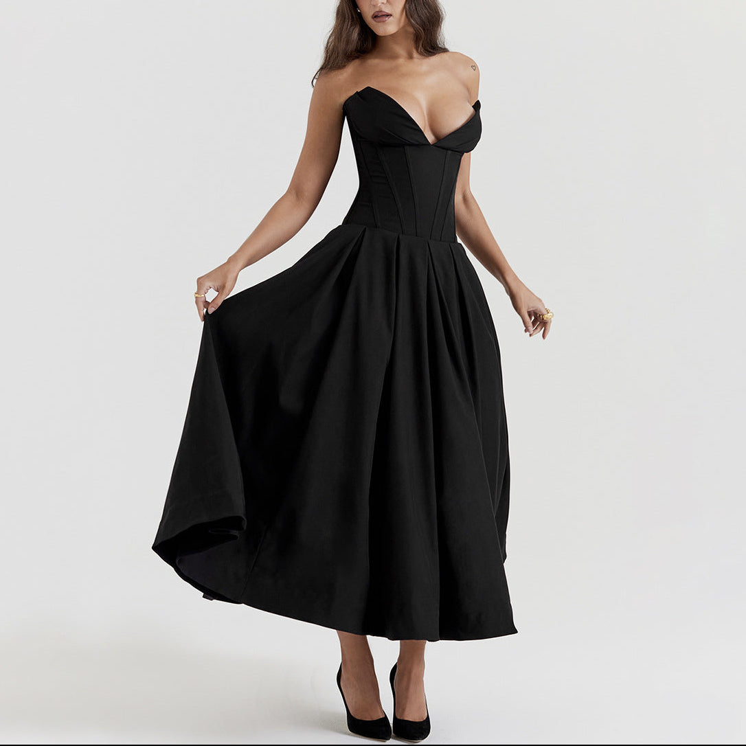 Women’s Strapless Corset Fit and Flare Maxi Dress
