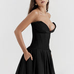Women’s Strapless Corset Fit and Flare Maxi Dress