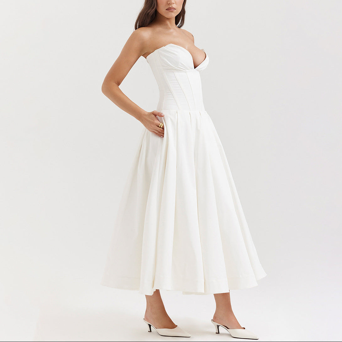 Women’s Strapless Corset Fit and Flare Maxi Dress
