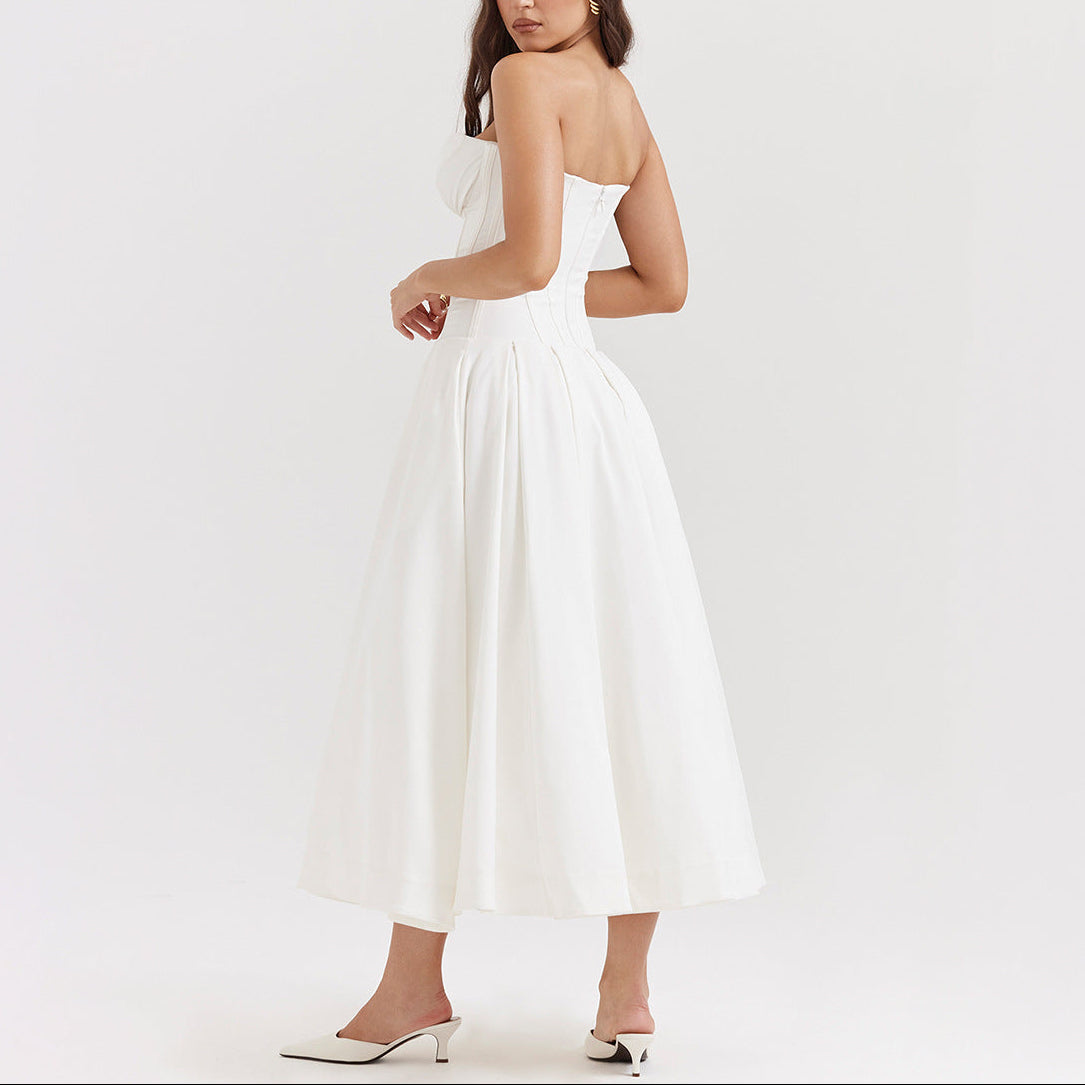 Women’s Strapless Corset Fit and Flare Maxi Dress