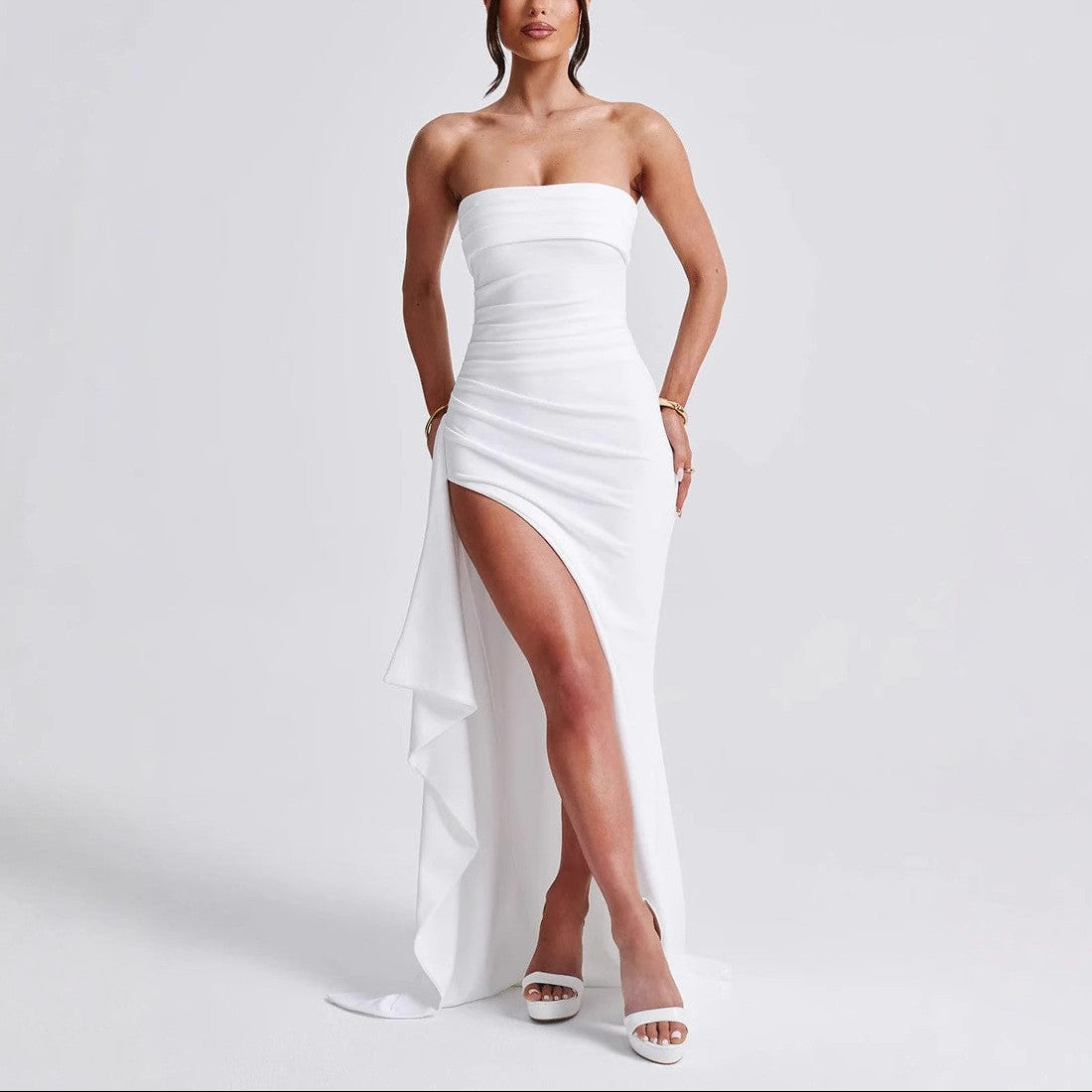 Women’s Strapless Maxi Dress with Side Slit