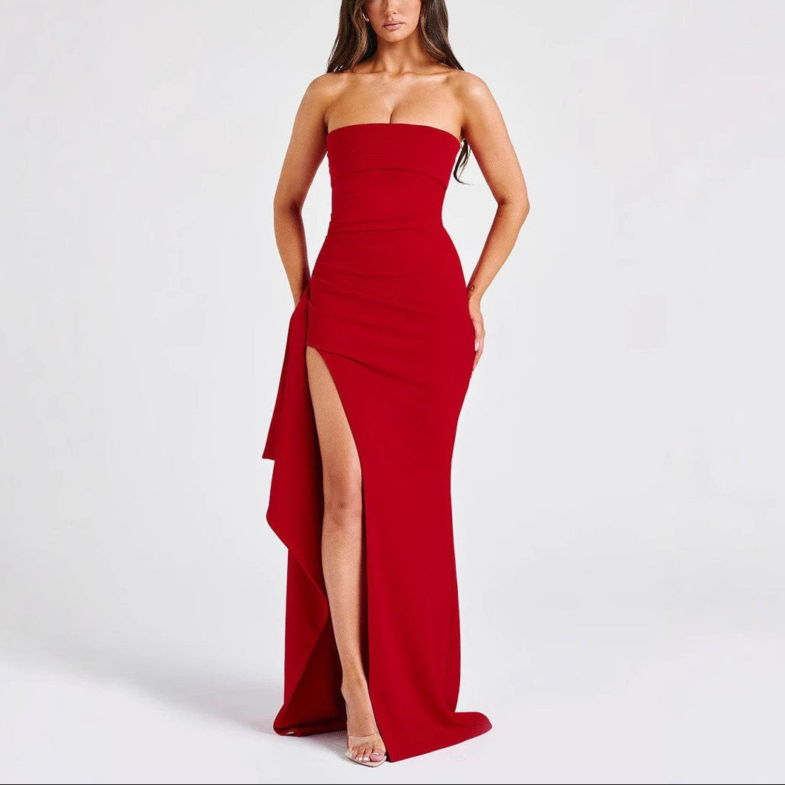 Women’s Strapless Maxi Dress with Side Slit