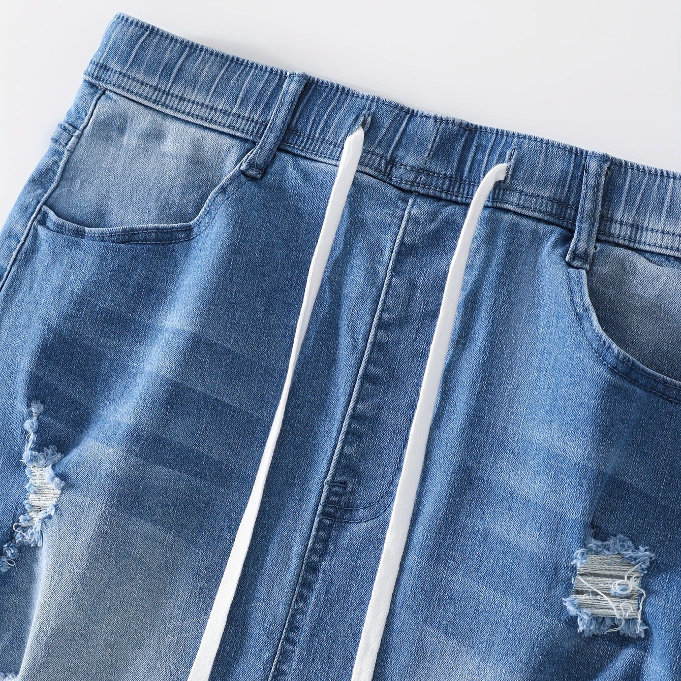 Women’s Stretch Denim Mini Skirt with Drawstring Waist and Pockets