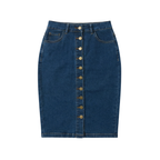Women’s Stretch Denim Pencil Midi Skirt with Button Front and Pockets
