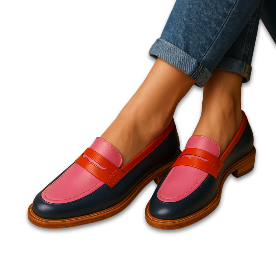 Women’s Multicolour Penny Loafers with Rounded Toe