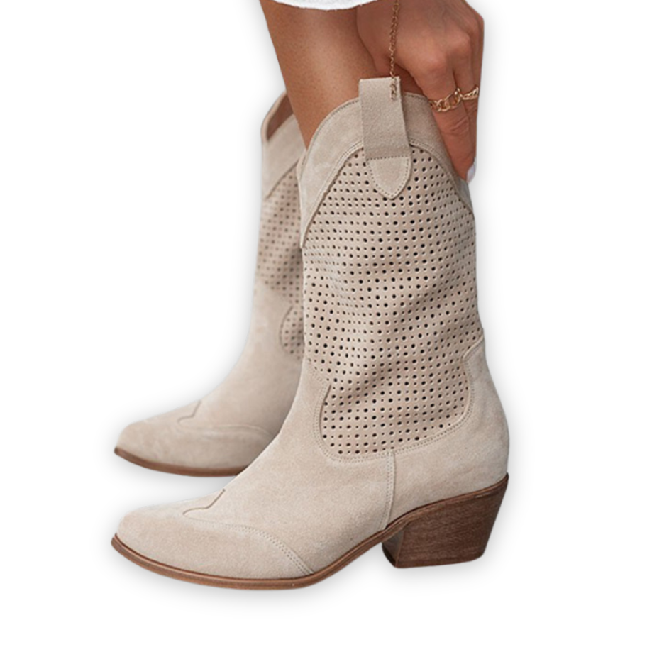 Women’s Suede Cowboy Boots with Perforated Upper