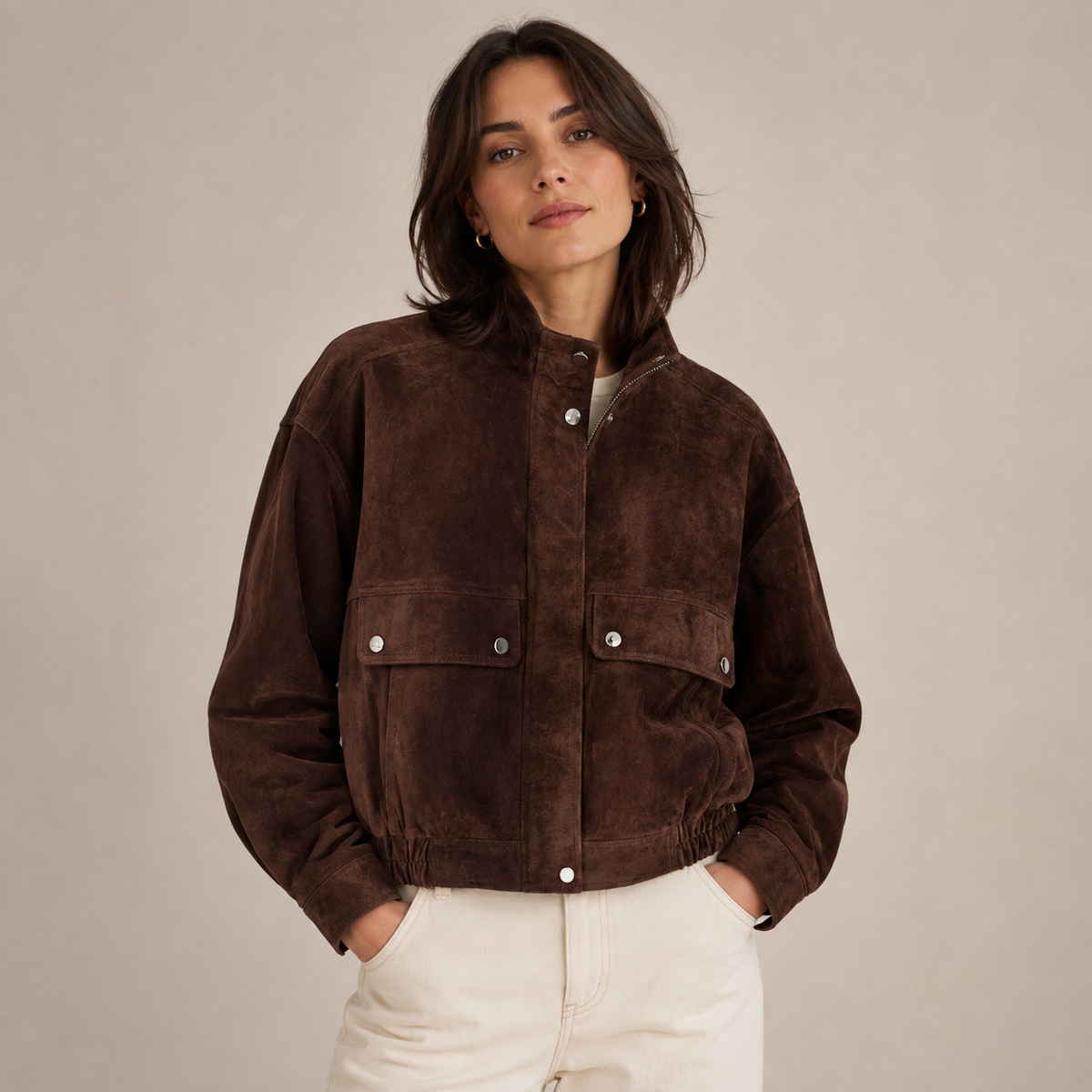 Women’s Suede Jacket with Front Pockets