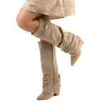 Women’s Suede Knee High Pointed Toe Boots with Side Zip