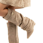 Women’s Suede Knee High Pointed Toe Boots with Side Zip