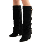 Women’s Suede Knee High Pointed Toe Boots with Side Zip