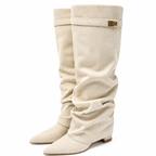 Women’s Suede Knee High Pointed Toe Boots with Side Zip