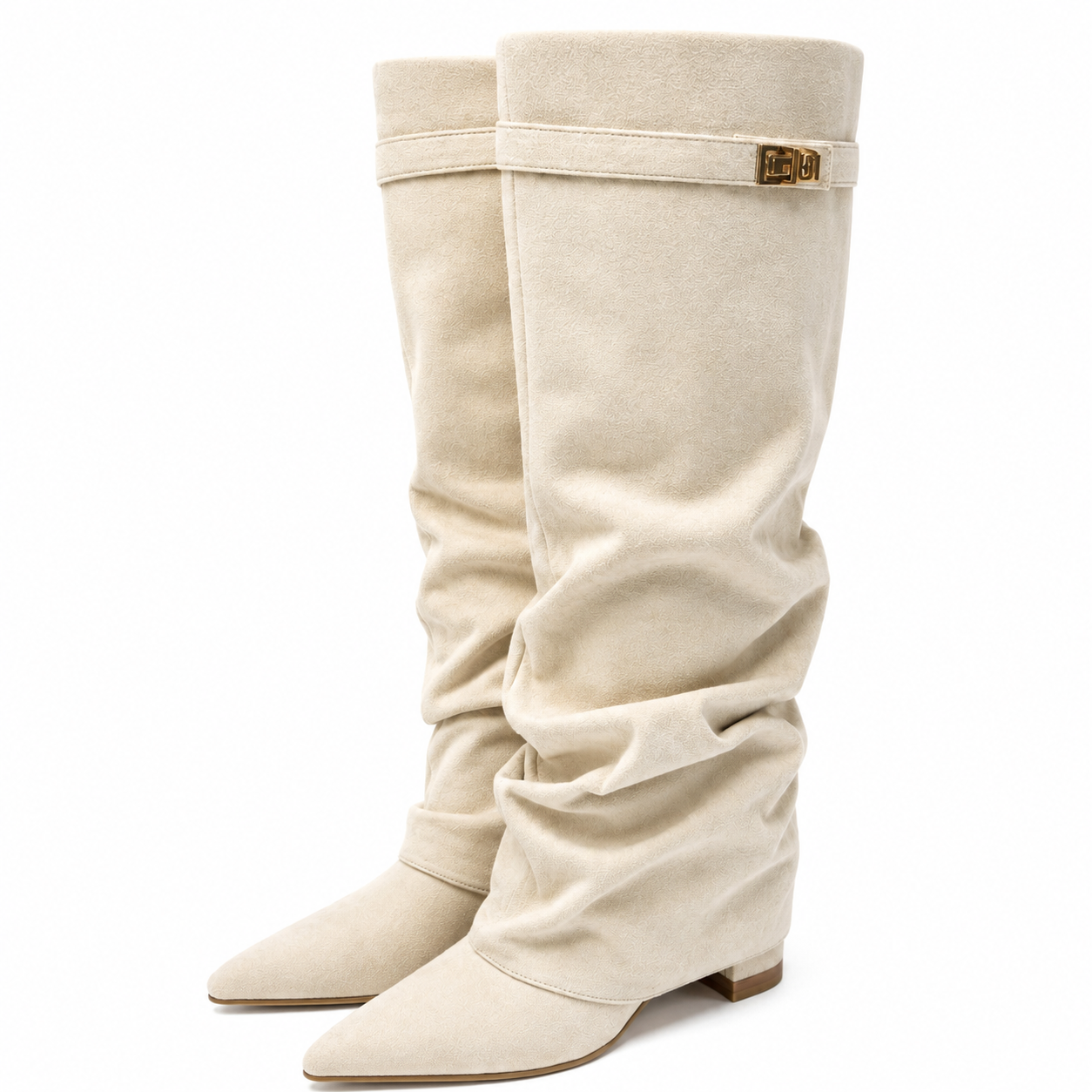 Women’s Suede Knee High Pointed Toe Boots with Side Zip