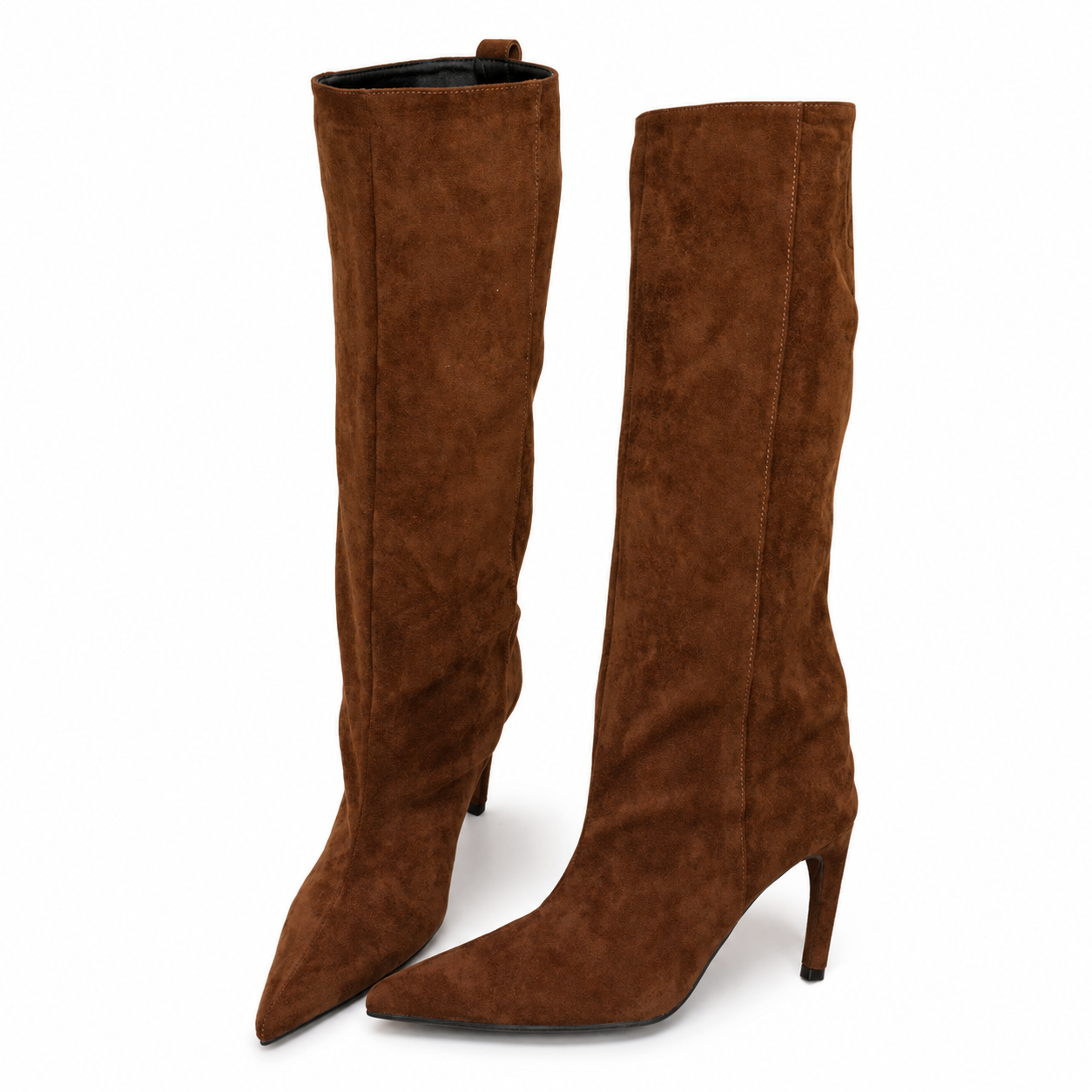 Women’s Suede Pointed Toe Knee High Boots with Thin Heel