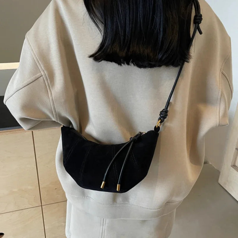 Women’s Suede Shoulder Crossbody Bag with Adjustable Strap