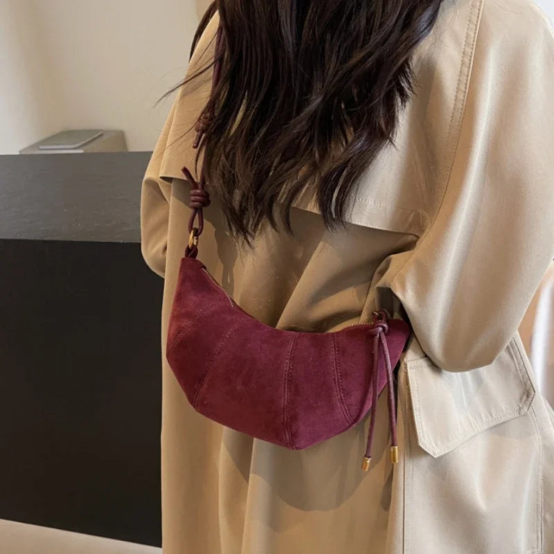 Women’s Suede Shoulder Crossbody Bag with Adjustable Strap