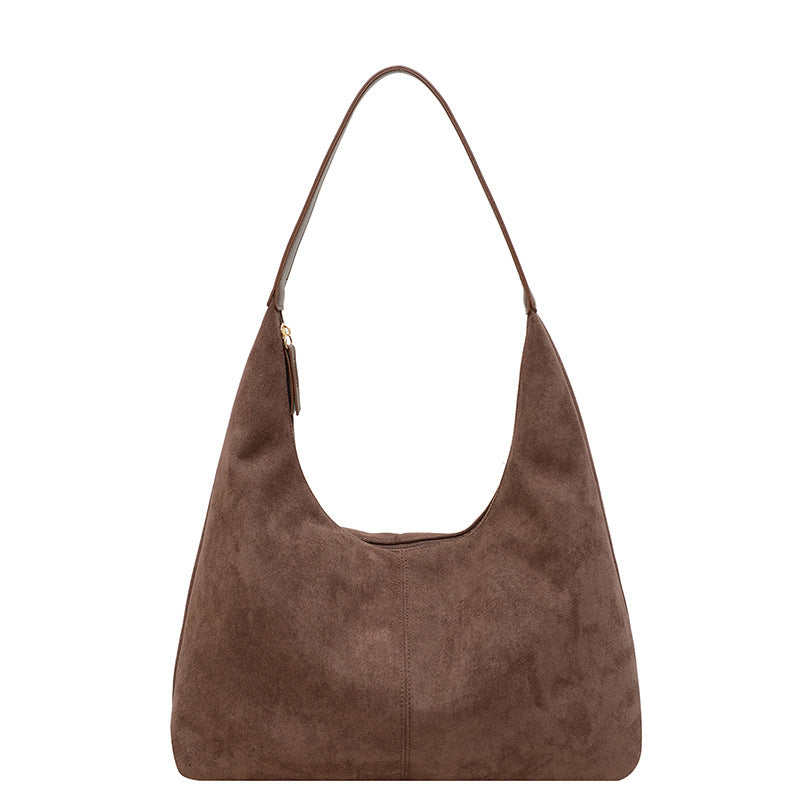 Women’s Suede Tote Bag with Zip Closure and Shoulder Strap