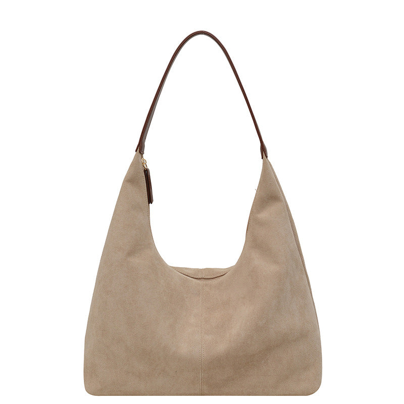 Women’s Suede Tote Bag with Zip Closure and Shoulder Strap