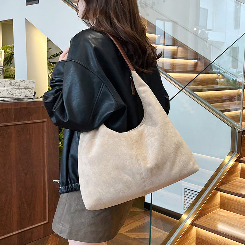 Women’s Suede Tote Bag with Zip Closure and Shoulder Strap