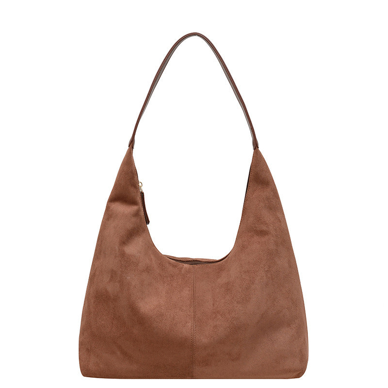 Women’s Suede Tote Bag with Zip Closure and Shoulder Strap