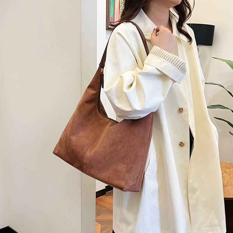 Women’s Suede Tote Bag with Zip Closure and Shoulder Strap
