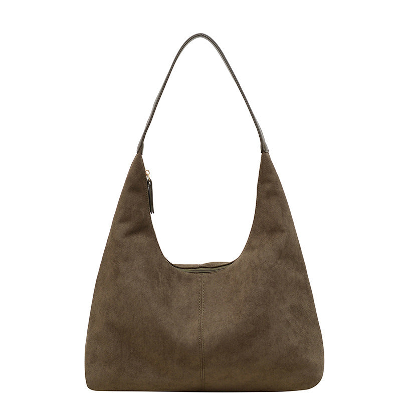 Women’s Suede Tote Bag with Zip Closure and Shoulder Strap