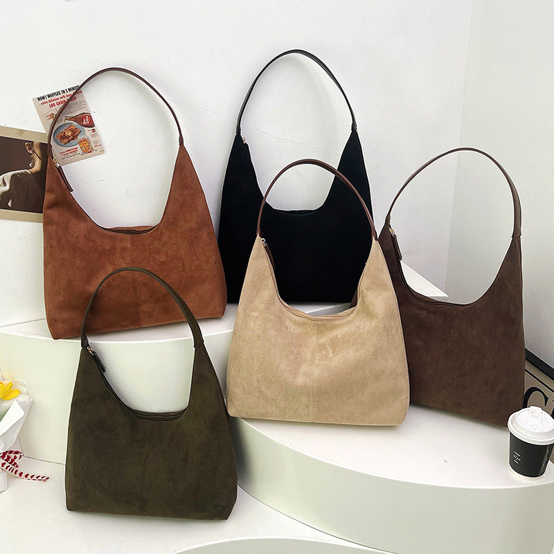 Women’s Suede Tote Bag with Zip Closure and Shoulder Strap