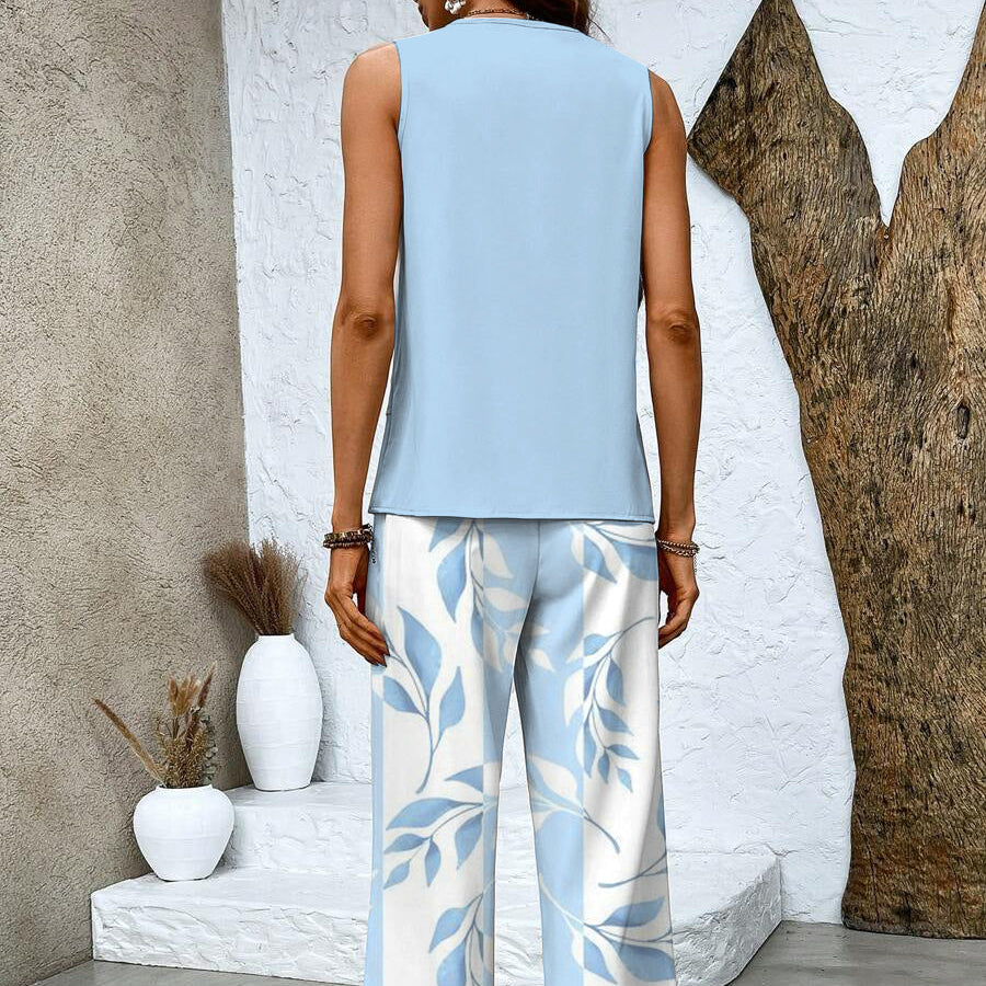 Women’s Summer Sleeveless Top and Wide Leg Trousers Set