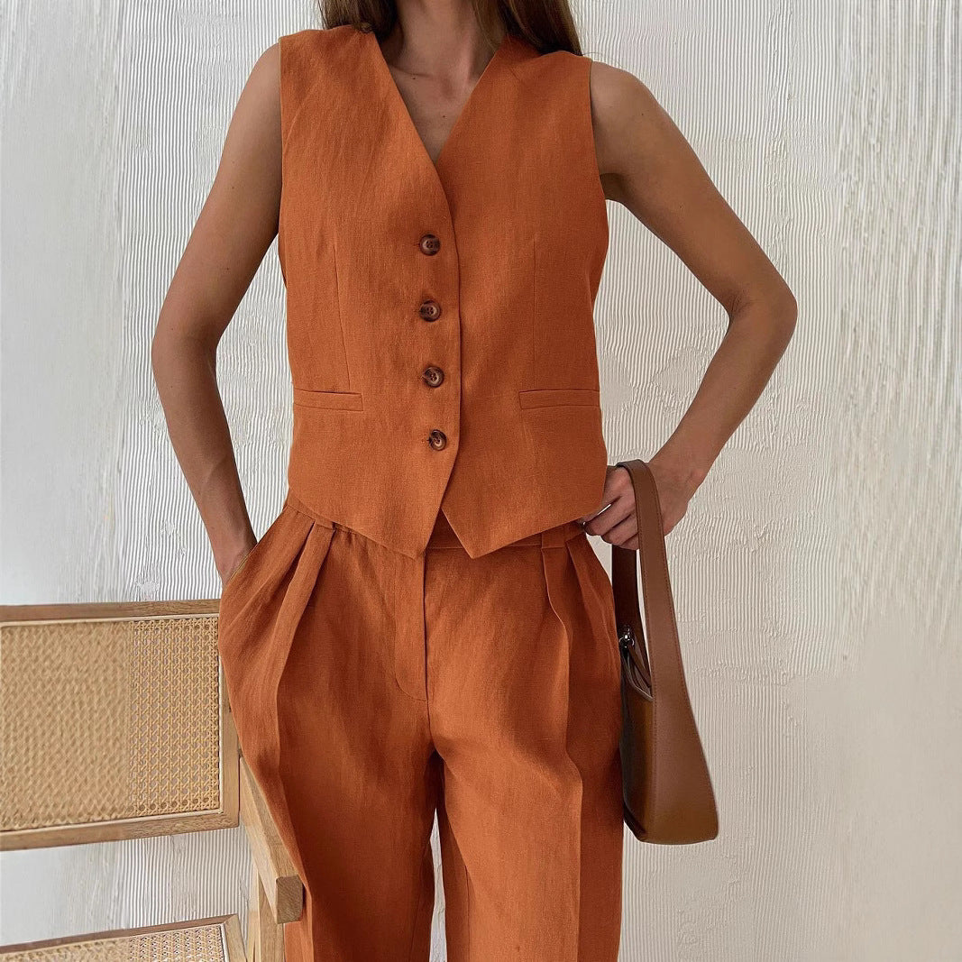 Women’s Summer Waistcoat and Wide Leg Trousers Co-Ord Set