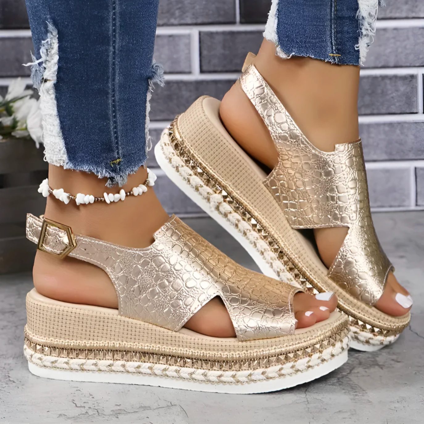Women’s Summer Wedge Sandals with Textured Finish