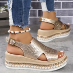 Women’s Summer Wedge Sandals with Textured Finish