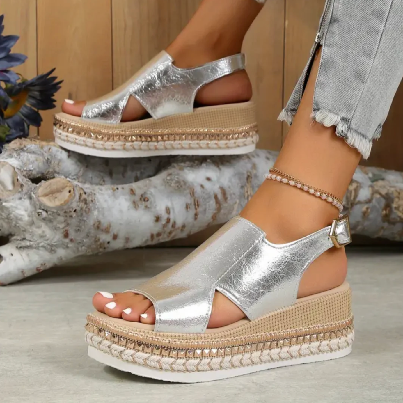 Women’s Summer Wedge Sandals with Textured Finish