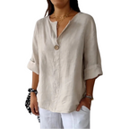 Women’s V-Neck Linen Blend Blouse