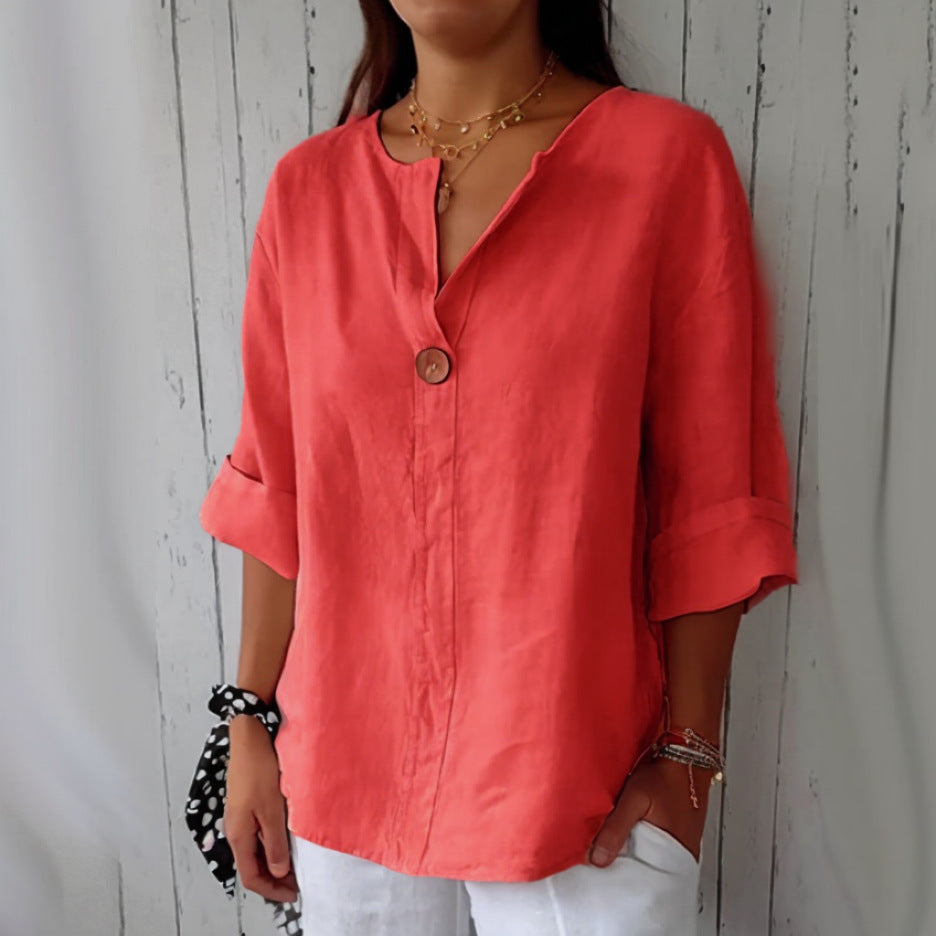Women’s V-Neck Linen Blend Blouse