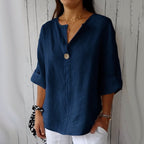 Women’s V-Neck Linen Blend Blouse