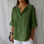 Women’s V-Neck Linen Blend Blouse